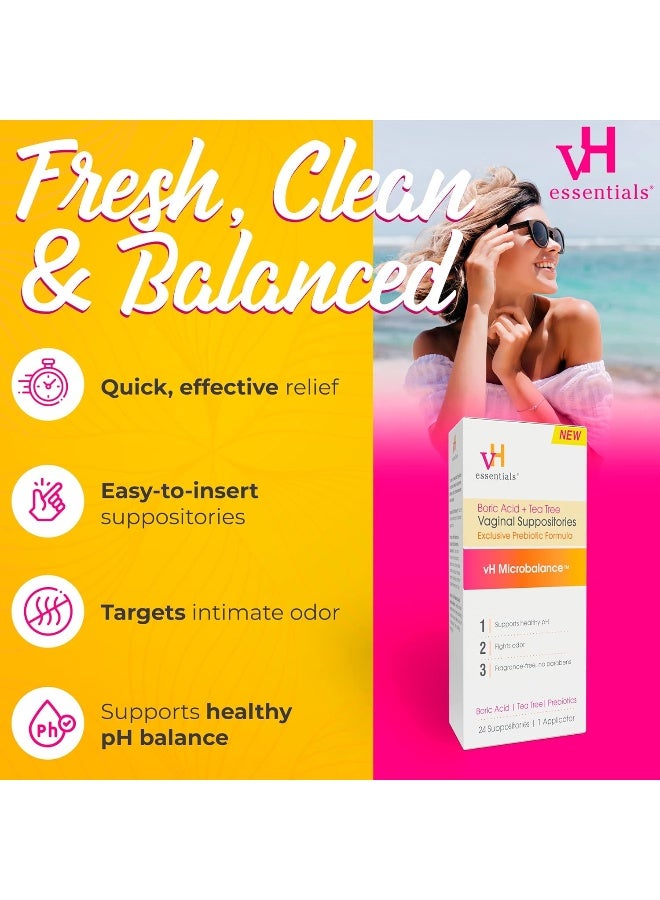 vH essentials Boric Acid + Tea Tree Vaginal Suppositories - Exclusive Prebiotic Formula - Image 4